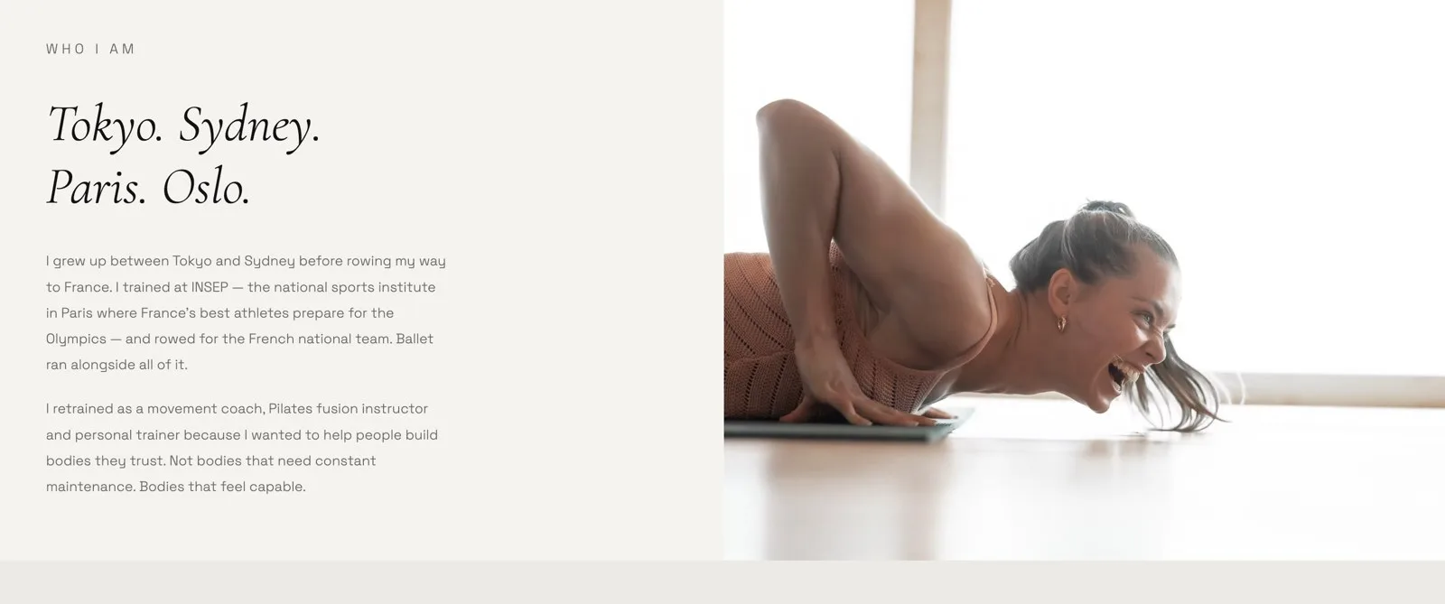 Website for a movement coach, made with the same method