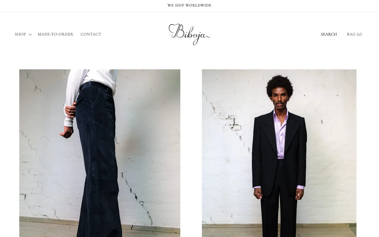 The Biboja online shop home page